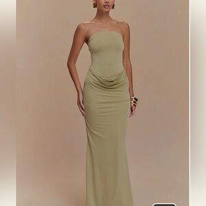 Meshki Olive Strapless Draped Maxi Dress